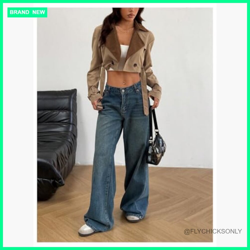 Polyester Double Breasted Cropped Trench Coat Bel… - image 5